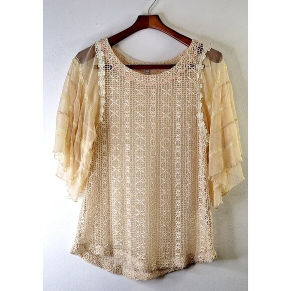BLU PEPPER Vintage Crochet Knit Top Women's L Lace Fairycore Whimsical Bohemian - Picture 1 of 12